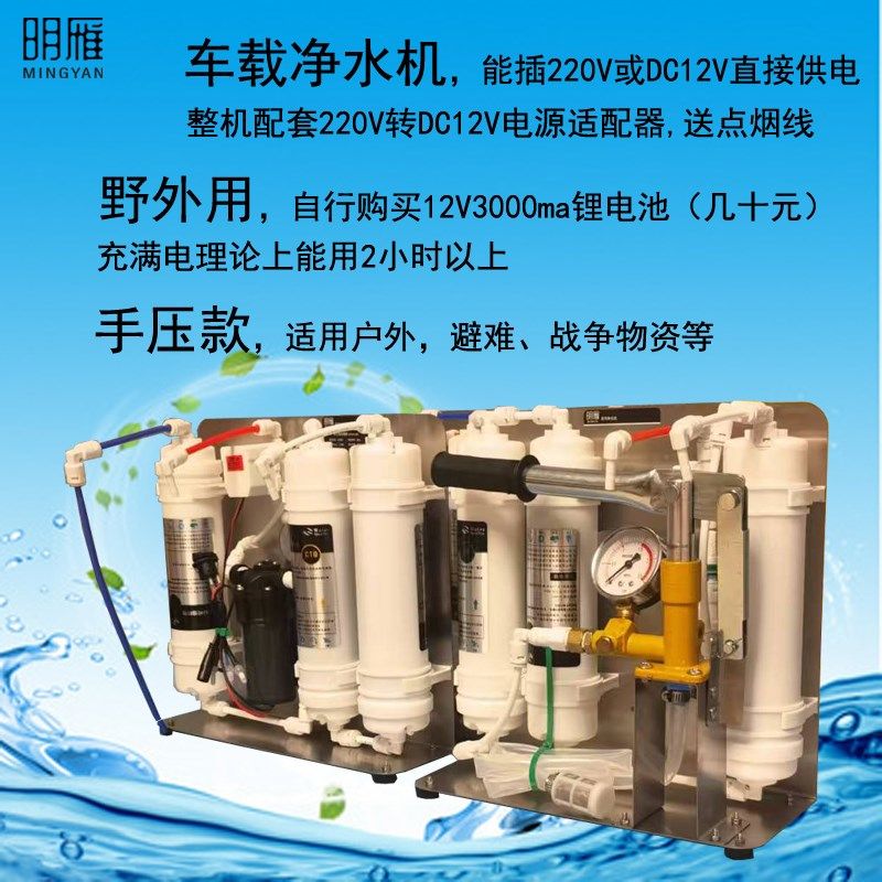 家用RO反渗透净水机/台上式免安装/户外手压净水器/车载纯水机12V
