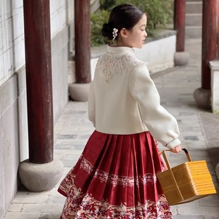 汉服女童冬装套装2023新款初冬款女宝宝儿童时髦上衣马面裙两件套