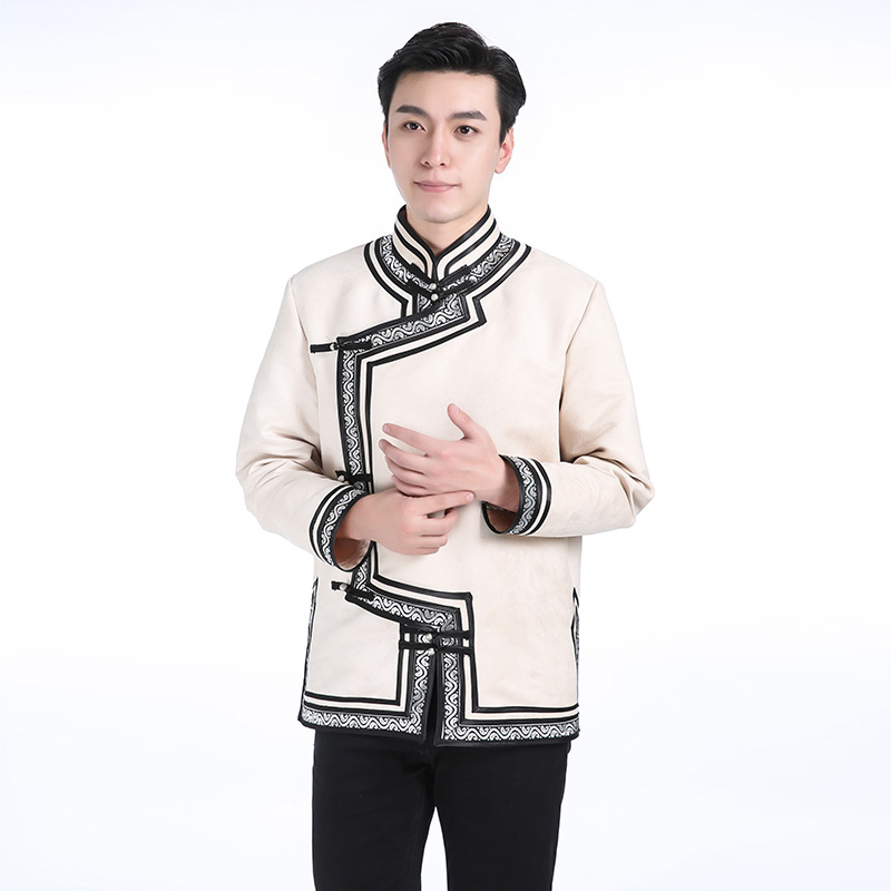 蒙古服装男士短款外套上衣餐饮服务员工装改良蒙古袍男日常生活装