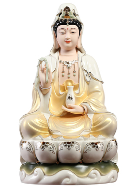 戴玉堂陶瓷12吋多种颜色荷叶宝莲观音佛像供奉家用观世音菩萨摆件