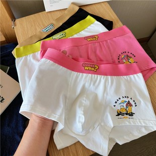 内裤 裤 纯棉薄款 白色透气宽松四角短裤 头潮 青年学生平角裤 卡通男士