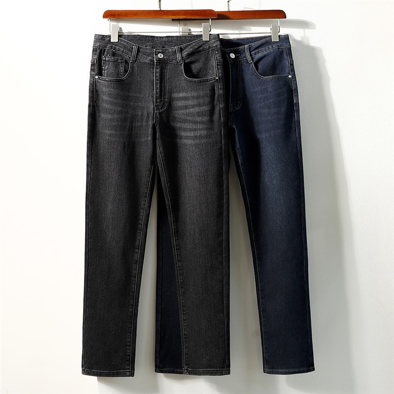 商务直筒弹力舒适黑色加厚牛仔裤男秋冬款时尚简约百搭休闲长裤子