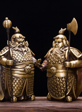 纯铜哼哈二将门神一对镇宅摆件 乔迁新居入宅 高档创意礼品工艺品