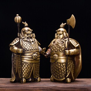 纯铜哼哈二将门神一对镇宅摆件 乔迁新居入宅 高档创意礼品工艺品
