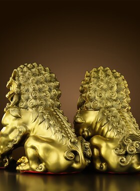 铜狮子摆件一对纯黄铜小号狮子客厅办公室玄关家居饰品乔迁礼品