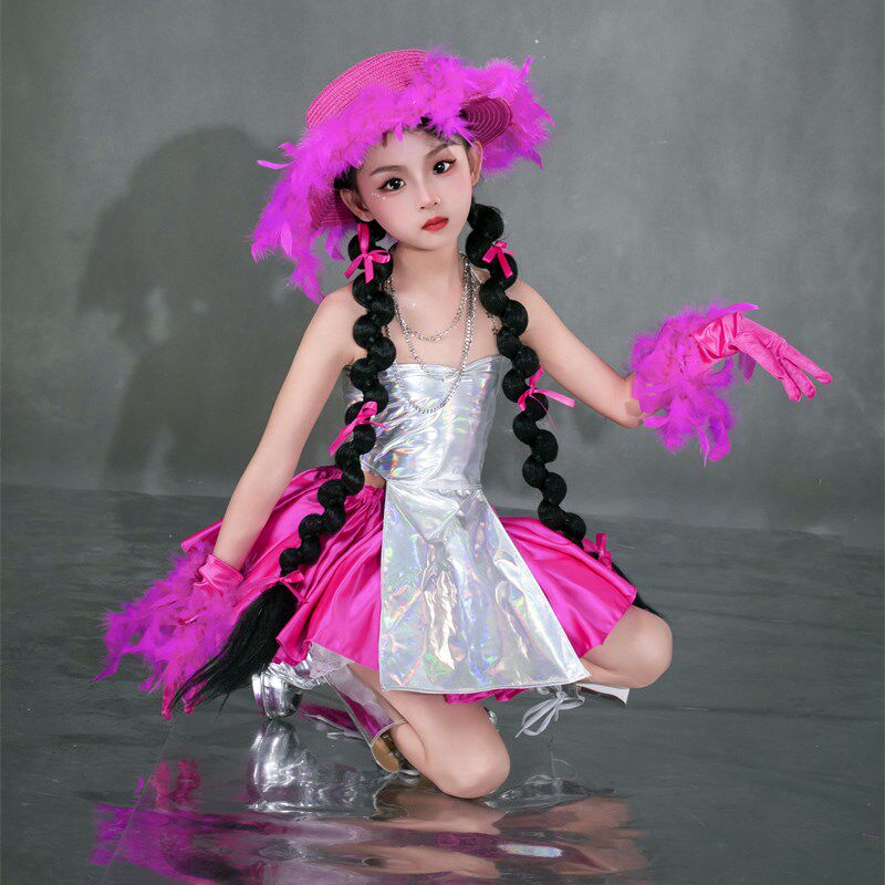 女童玫红套装科技风甜酷儿童走秀表演服机械姬元宇宙元素儿童走秀