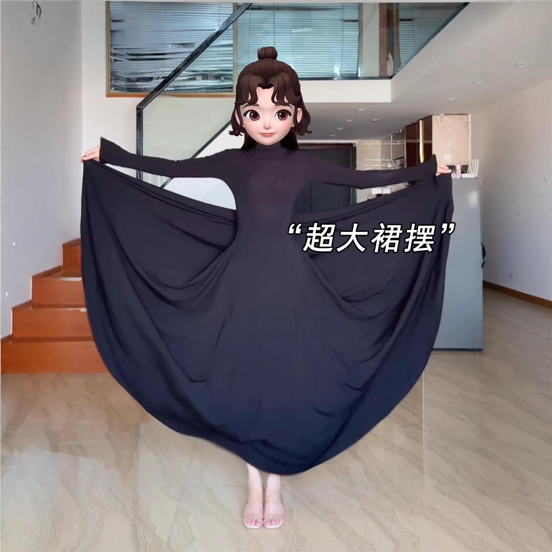 黑色修身长款裙子女秋季巨好看掐腰配大衣内搭赫本风针织连衣裙