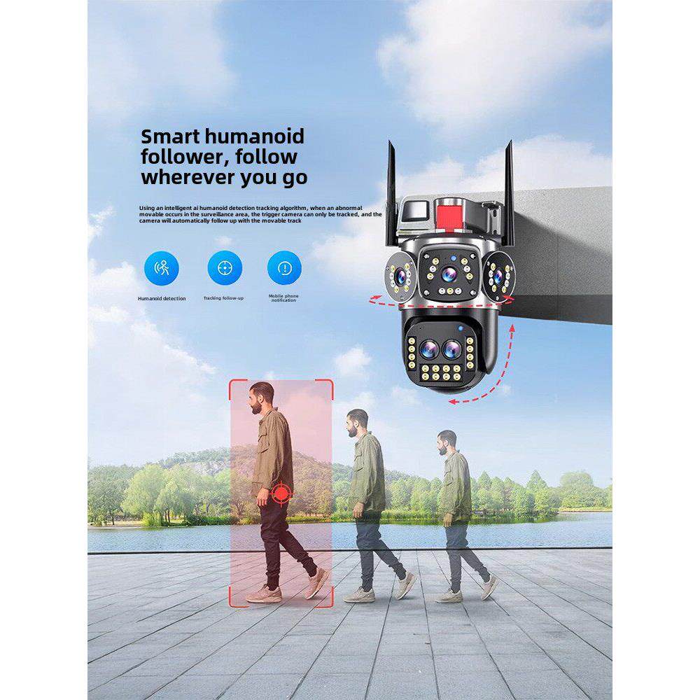 太阳能摄像头360度无死角手机远程无需网络室外夜视三画面监控器