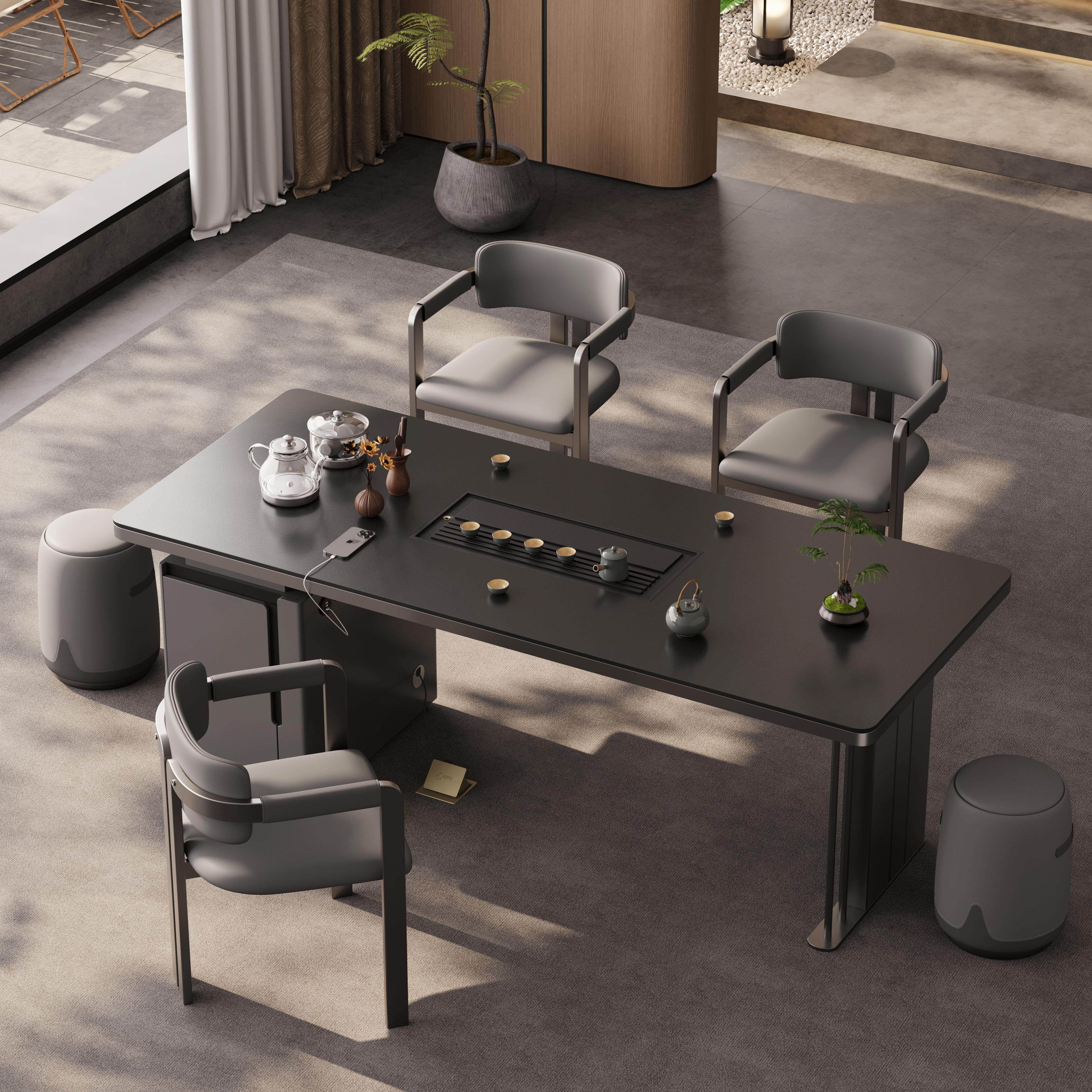茶桌轻奢现代高级感办公室岩板茶桌椅组合一桌五椅极简阳台泡茶桌,住宅家具,茶几,淘宝优惠券,粉丝福利购,淘宝优惠卷