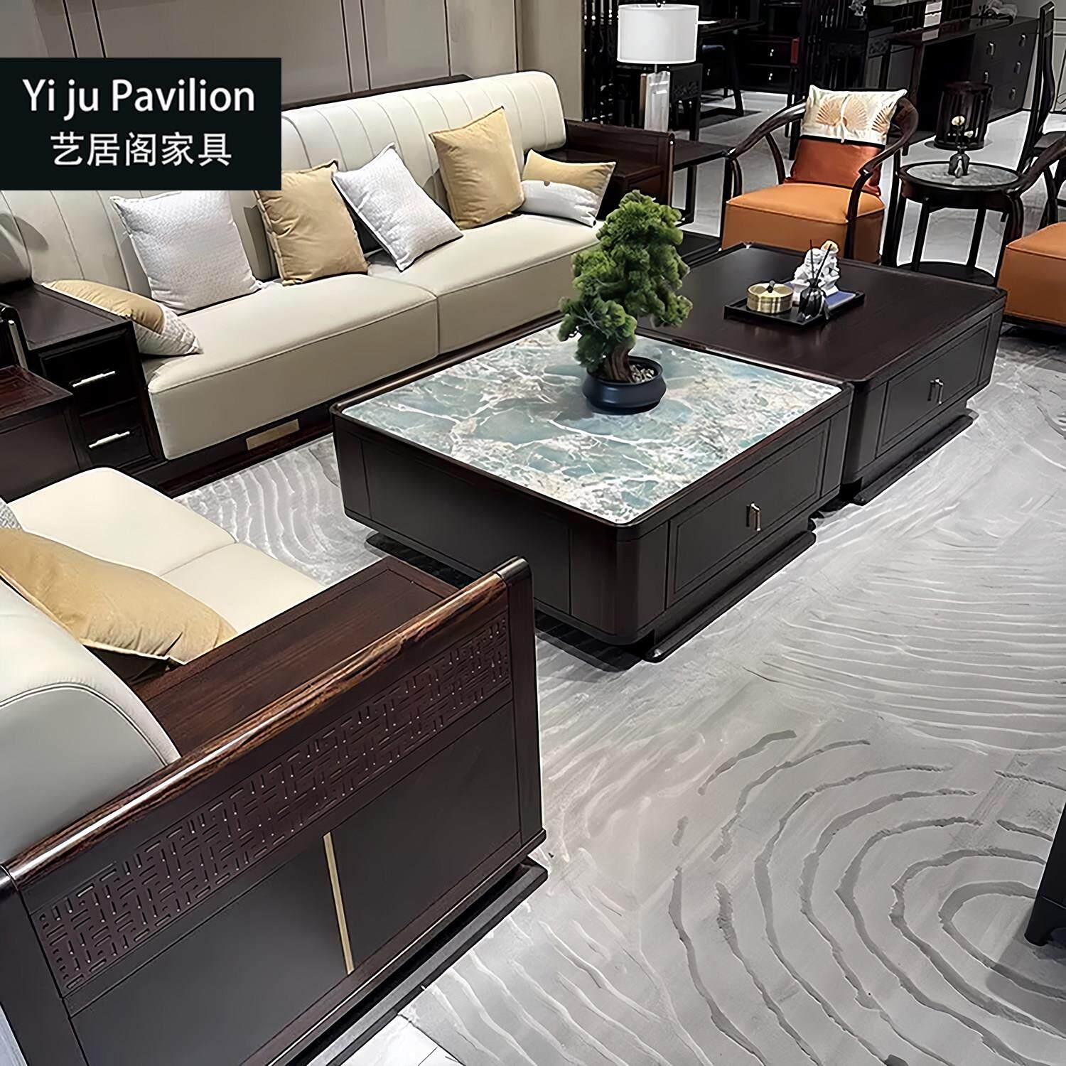 新中式乌金木实木沙发组合现代简约轻奢别墅客厅沙发黑檀木家具