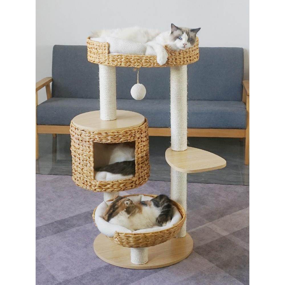 绿尚实木柱子藤编猫爬架猫树猫窝包邮猫抓板猫跳台剑麻猫别墅