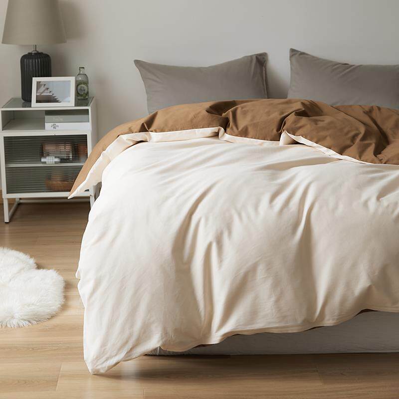 秋冬100支长绒棉磨毛被套纯棉单件加厚保暖纯色双拼轻奢北欧被罩