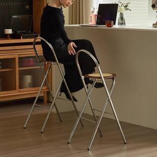 网红吧台椅藤编中古折叠椅子不占地方的家用覆古靠背餐椅高脚凳子