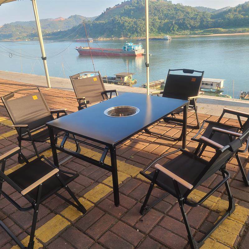 夜市摆摊不锈钢户外烧烤桌子木炭烤炉长桌正方形折叠式火锅桌商用