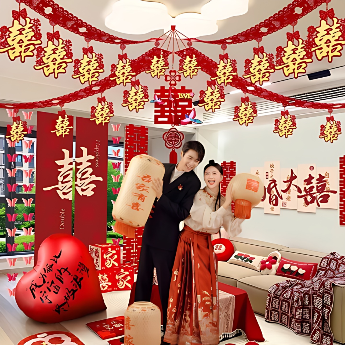 女方婚房布置娘家简单大方结婚套装酒店装饰婚礼用品新房卧室客厅