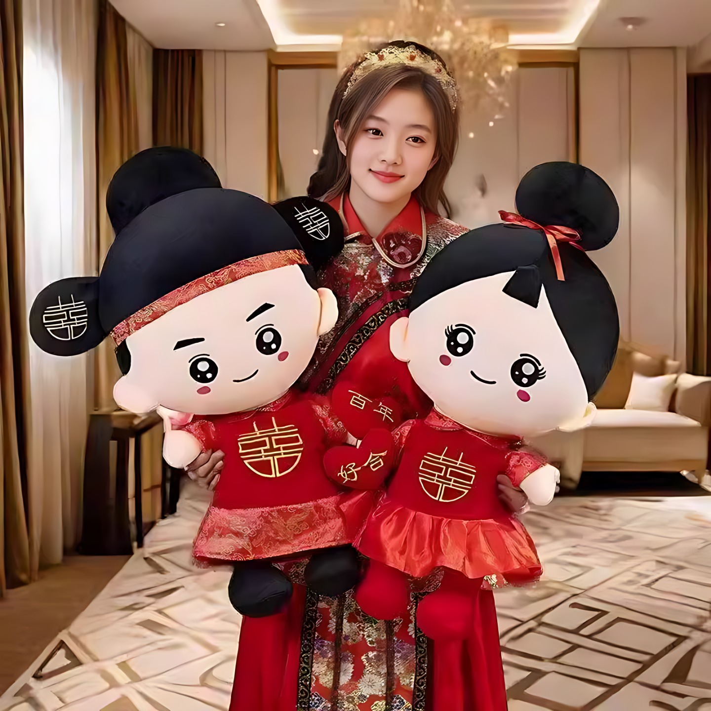 压床娃娃一对结婚新款高档站立婚庆新婚婚房公仔礼物喜娃新人床头