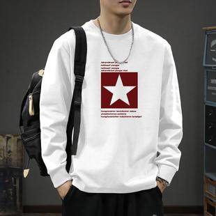 潮牌白色上衣服内搭宽松春秋打底衫 T恤男款 重磅体恤纯棉长袖 美式