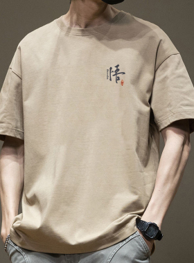 简木迹纯棉短袖t恤男夏季2025新款休闲潮牌潮流宽松男生圆领体恤