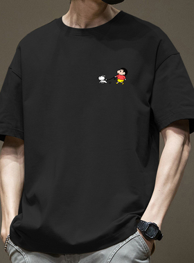 简木迹潮流港风蜡笔小新卡通重磅纯棉短袖T恤男夏季ins潮牌百搭男