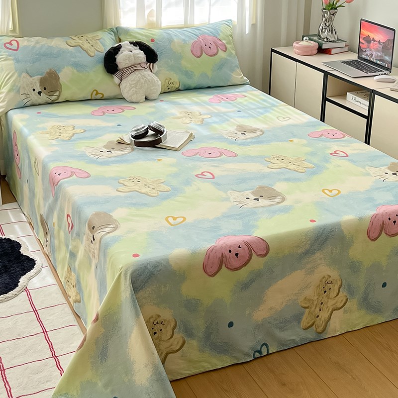 可爱儿童床单单件100全棉学生宿舍单人被单三件套女孩1.5床笠