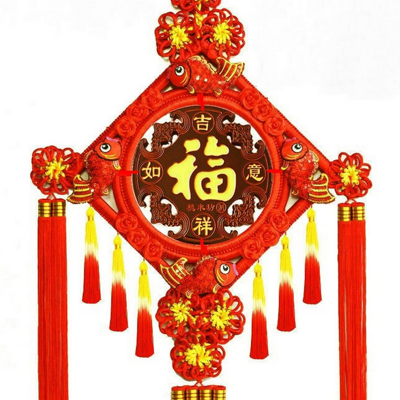 福瑞中国结挂件福字镇宅客厅装饰婚庆玄关大号中国结桃木礼品