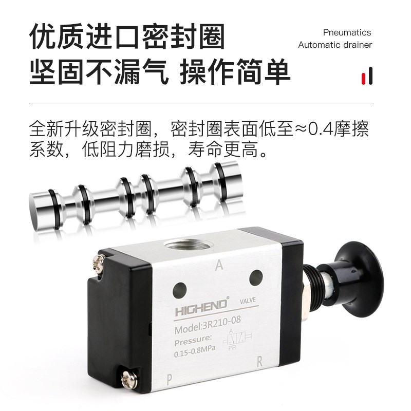 气动开关手动阀换向阀3R210-08二位三通气缸一进一出推拉式控制阀