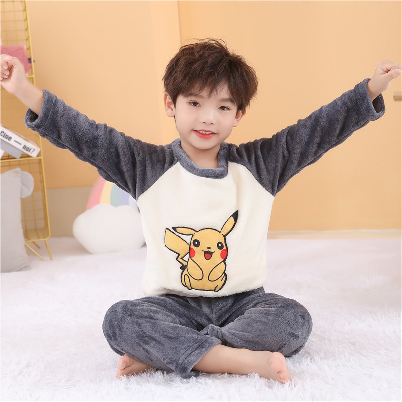 秋冬季男童睡衣珊瑚绒儿童宝宝小孩卡通加厚法兰绒保暖家居服套装