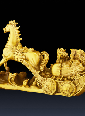 铜马拉白菜金蟾 纯铜马拉车 马上发财 家居饰品摆件 店铺开业礼品