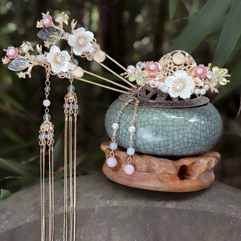 古风汉服假发簪步摇古装盘发神器头饰儿童装饰古代边夹全套配饰