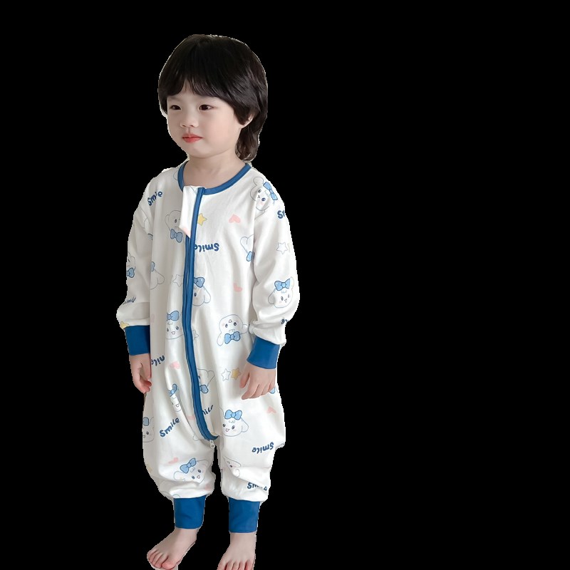 宝宝春季纯棉长袖睡袋儿童卡通护肚防踢被男孩连体睡衣女童连身衣