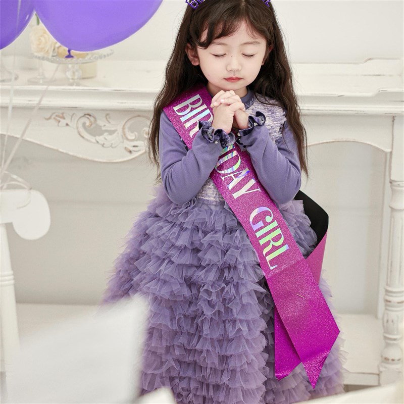 kw家女童生日公主裙秋冬女宝宝紫色无袖背心蓬蓬蛋糕礼服蓬蓬长裙