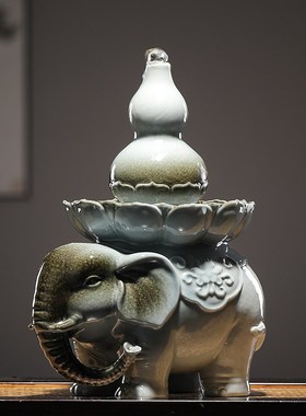 陶瓷大象流水生财摆件循环水中式桌面招财家居葫芦装饰品乔迁礼物