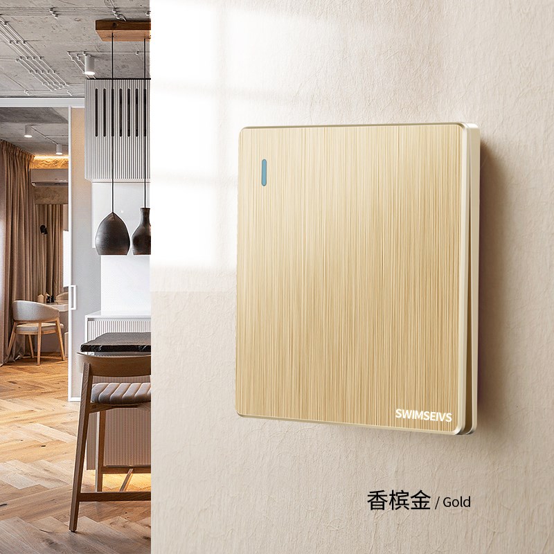 86型开关插座无框大板超薄拉丝金多孔电源5五孔插座USB一开带16A