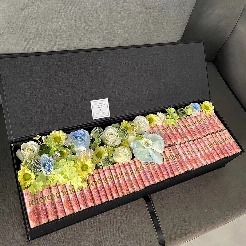 润峰情人节鲜花包装礼盒金边绸缎绅士长方形鲜花礼盒花店花艺材料