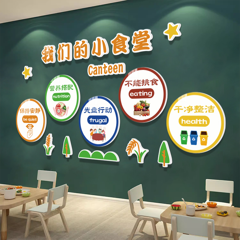 幼儿园食堂墙面装饰画餐厅环创成品饭桌托管班级背景墙面装饰贴纸