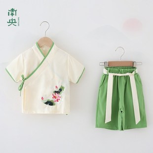 男童汉服夏季薄款儿童唐装中国风男孩复古短袖套装演出国学服夏天