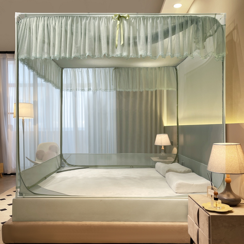 U型床笠式回底坐床加密蚊帐防摔防尘顶3开门家用卧室加厚烤漆支架