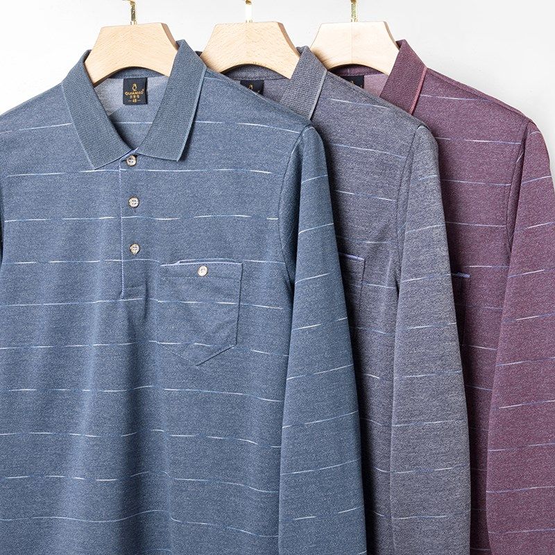 夏装爸爸纯棉长袖t恤中老年人爷爷薄款polo衫上衣中年男士打底衫,男装,T恤,淘宝优惠券,粉丝福利购,淘宝优惠卷