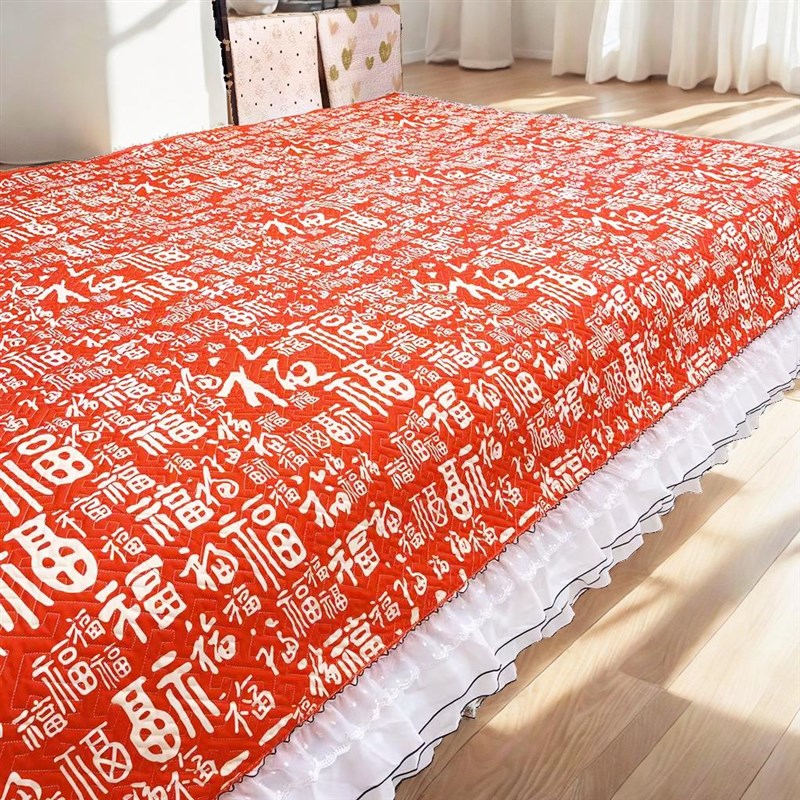 新款四季通用夹棉加厚新款春节百福加大盖毯炕盖榻榻米床单床盖