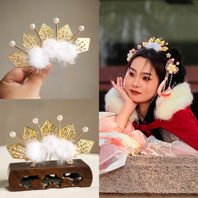 古风汉服儿童新年毛绒发冠