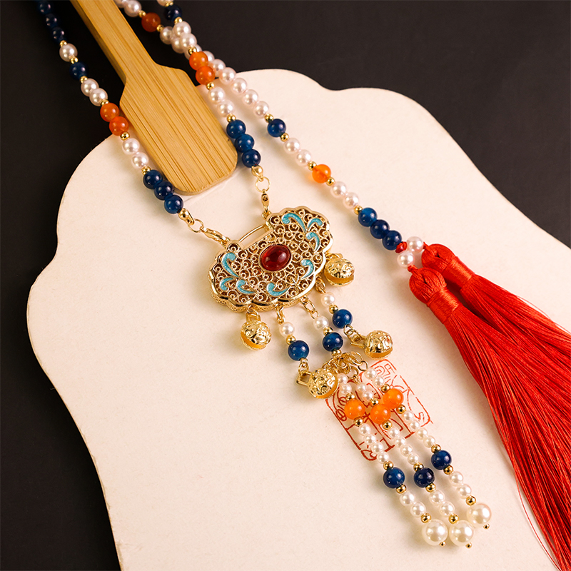 古风汉服璎珞流苏项链配饰新年定亲结婚明制唐风宋制颈链背云饰品