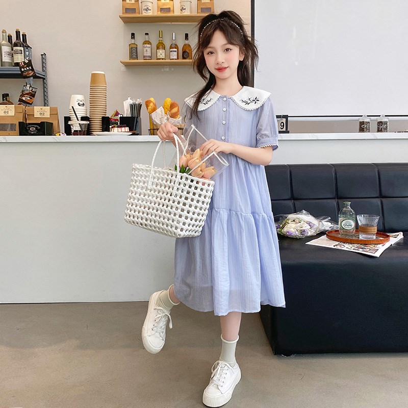 女童连衣裙夏2024新款夏装中大童洋气纯棉娃娃领公主裙儿童裙子夏