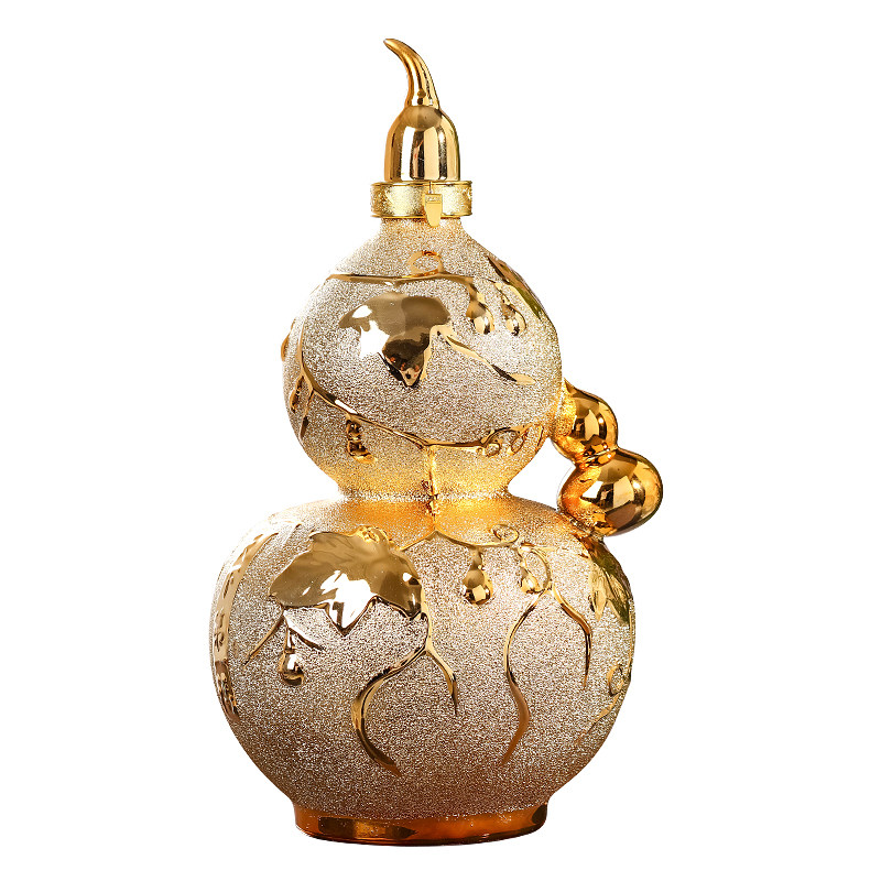 葫芦酒瓶家用酒坛子3/5/10斤装景德镇磨砂金空壶复古白酒酒具专用