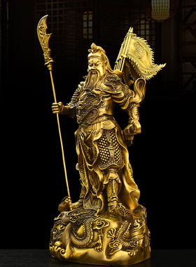 铜关公摆件武财神铜像龙关羽关二爷武圣家居客厅供品摆放招财平安