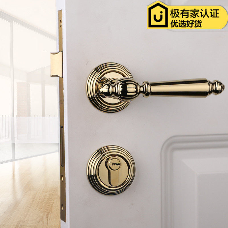 依佰利美式亮铬银色门锁黑色室内北欧式房门锁金色静音门锁三件套