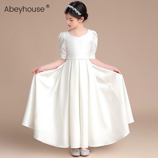 儿童白色钢琴演出服女童乐团合奏礼服中大童小提琴演奏服简约长裙