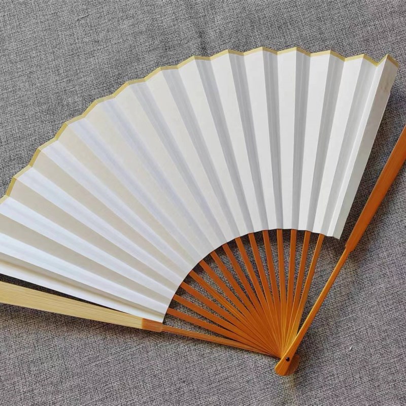 95寸老料水磨玉竹折扇宣纸空白文玩扇手工刮密贴梁扇骨中国风扇子