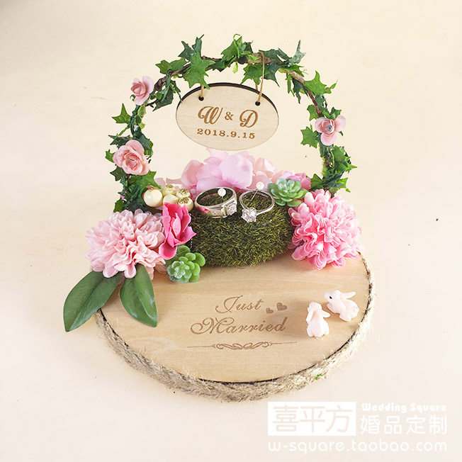 喜平方求婚拱门戒托森系木质定制戒枕韩式结婚情人婚礼戒指托用品