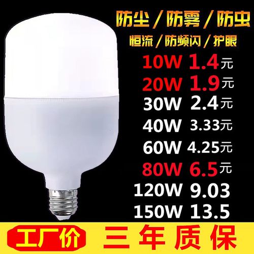 led灯泡e27螺口螺旋车丝家用60W工厂照明节能超亮80W150W白光球泡