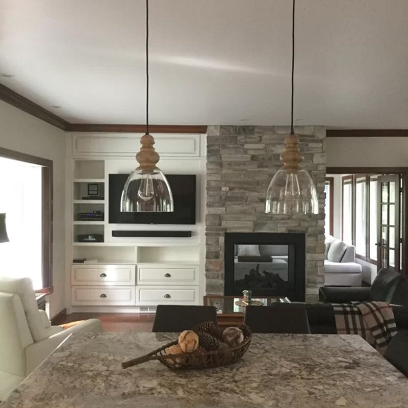 美式乡村木艺简约玻璃吊灯 样品房吧台餐客厅吊灯卧室咖啡厅吊灯